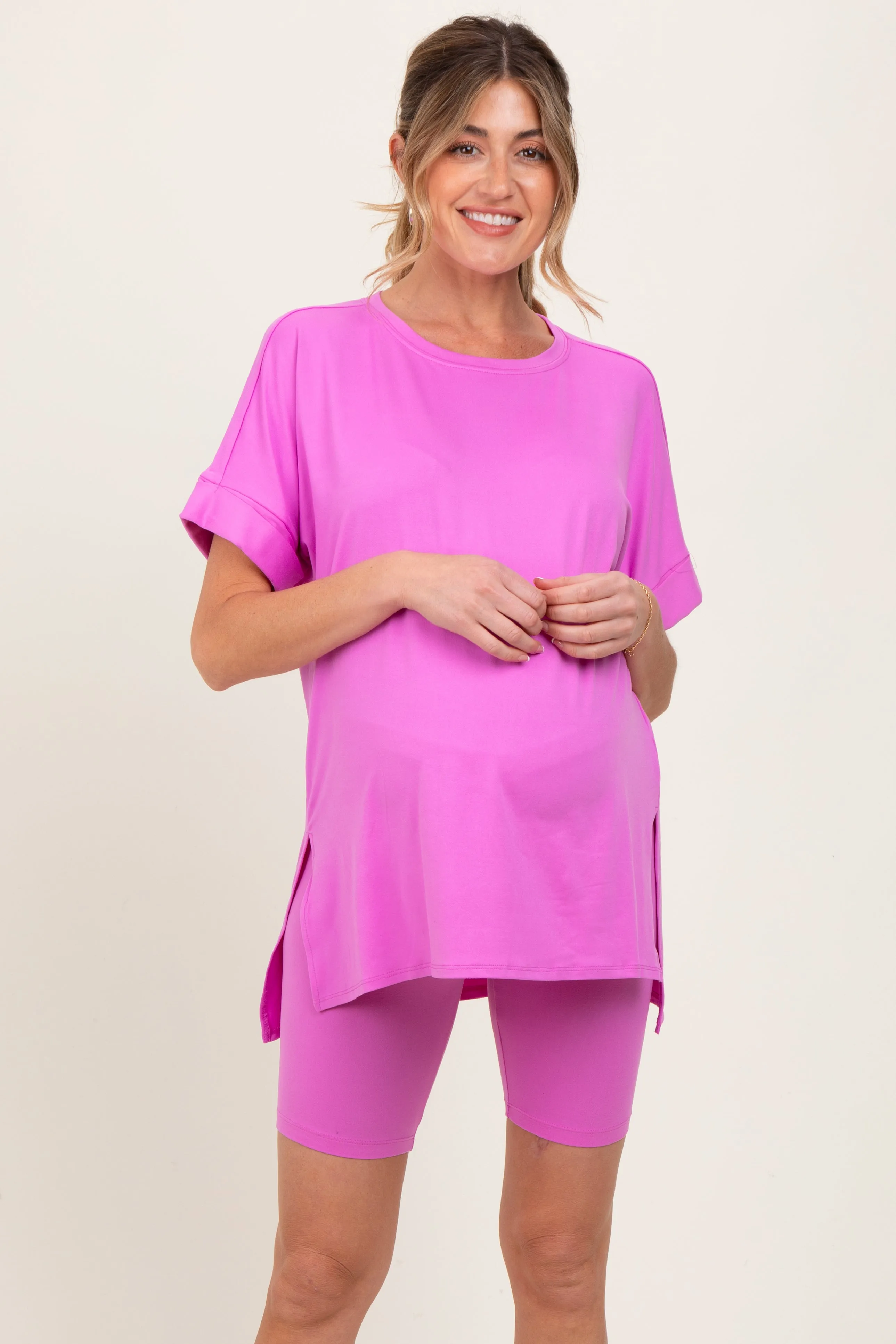 Mauve Hi-Low Short Sleeve Tee Biker Short Maternity Set sold by Pinkblush product image thumbnail 2