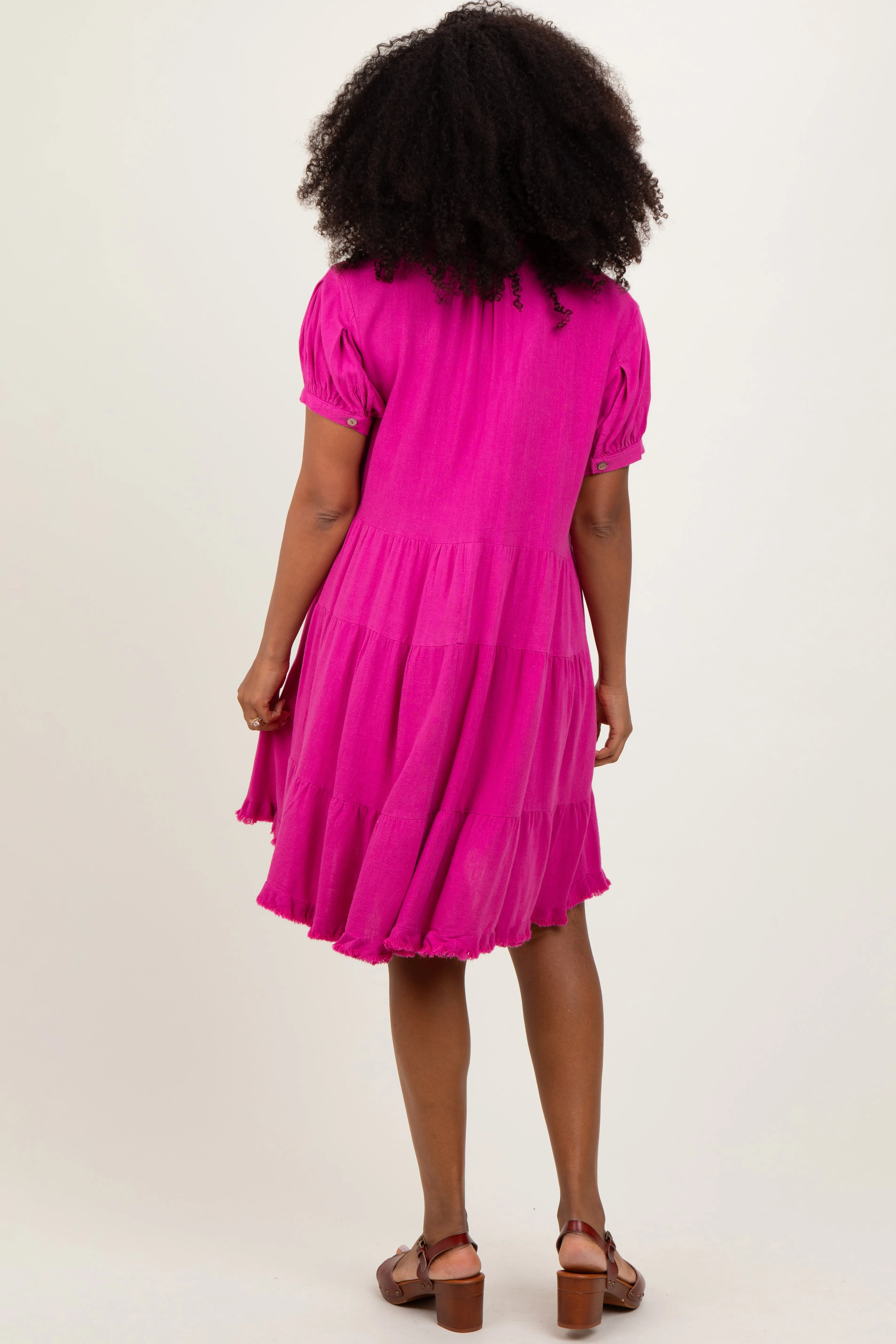Fuchsia Tiered Collared Linen Dress sold by Pinkblush product image thumbnail 3