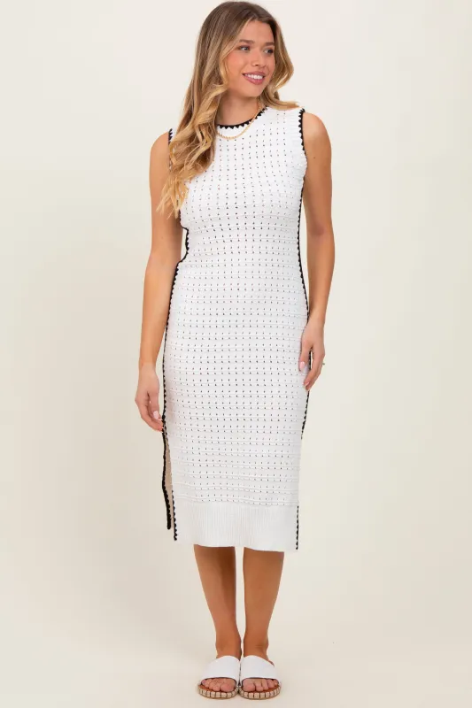 White Pointelle Contrast Trim Sweater Midi Dress sold by Pinkblush
