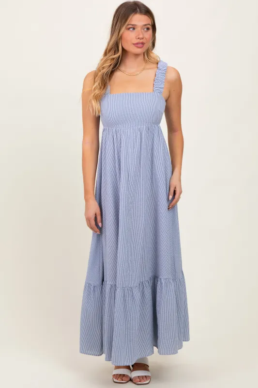 Navy Scrunch Strap Back Tie Ruffle Maxi Dress sold by Pinkblush