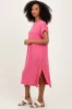 Pink Ribbed Short Sleeve Front Pocket Midi Dress sold by Pinkblush