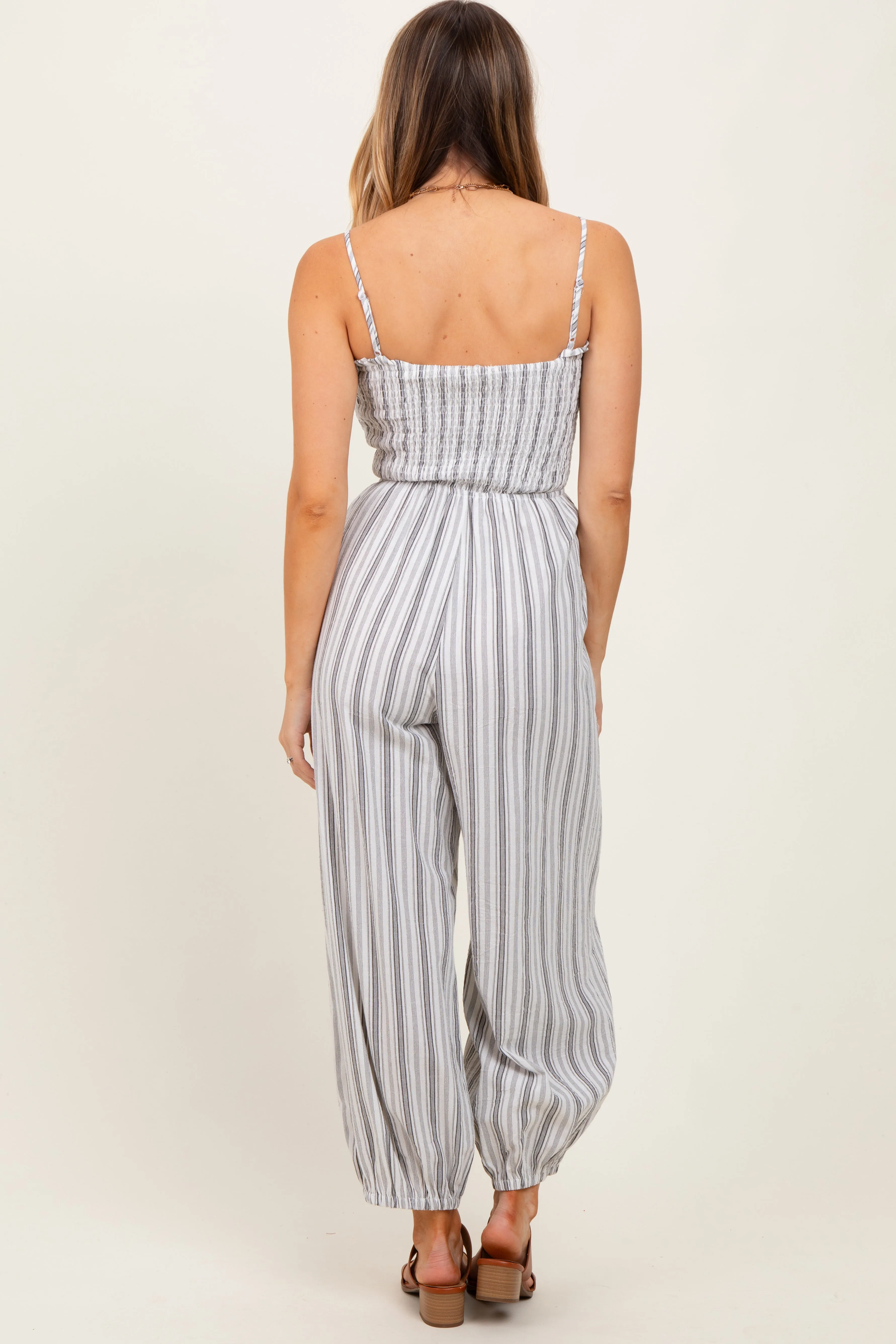 Cream Smocked Striped Balloon Jumpsuit sold by Pinkblush product image thumbnail 4