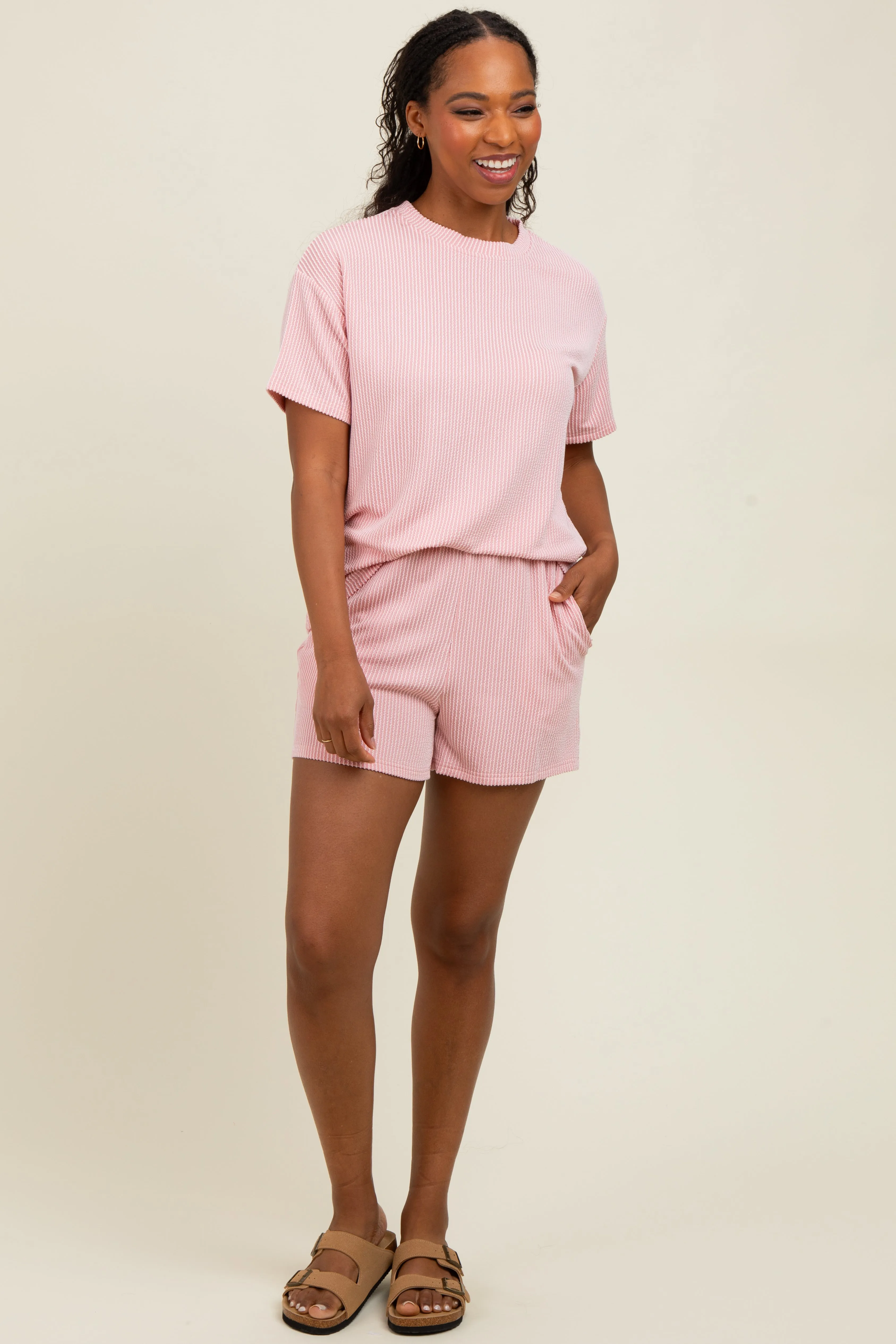 Pink Ribbed Short Sleeve Tee and Short Maternity Set sold by Pinkblush product image thumbnail 5