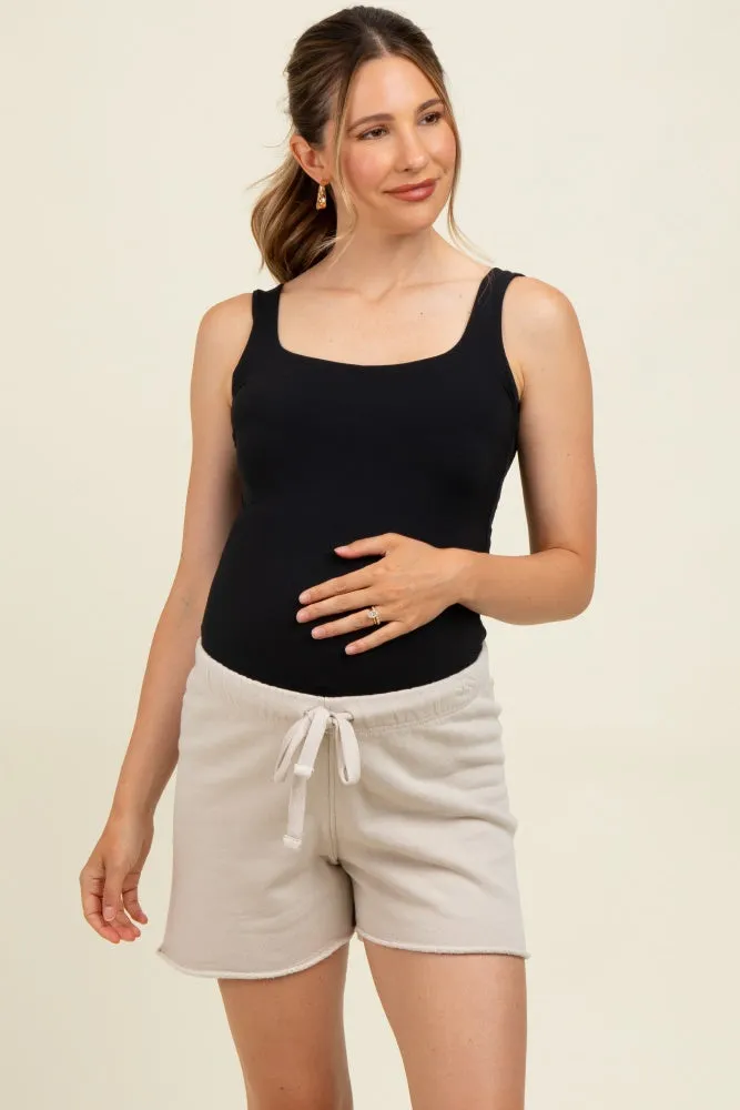 Light Grey Drawstring Raw Hem Maternity Shorts sold by Pinkblush