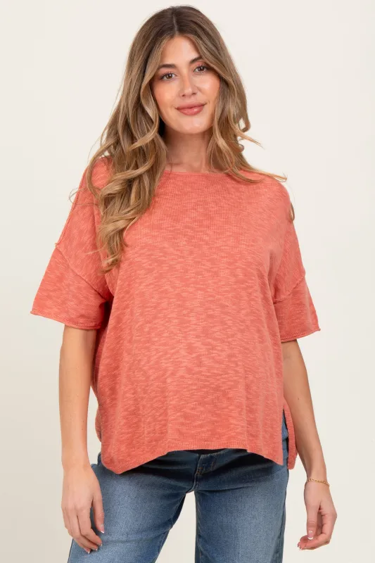 Coral Knit Drop Shoulder Short Sleeve Maternity Top sold by Pinkblush