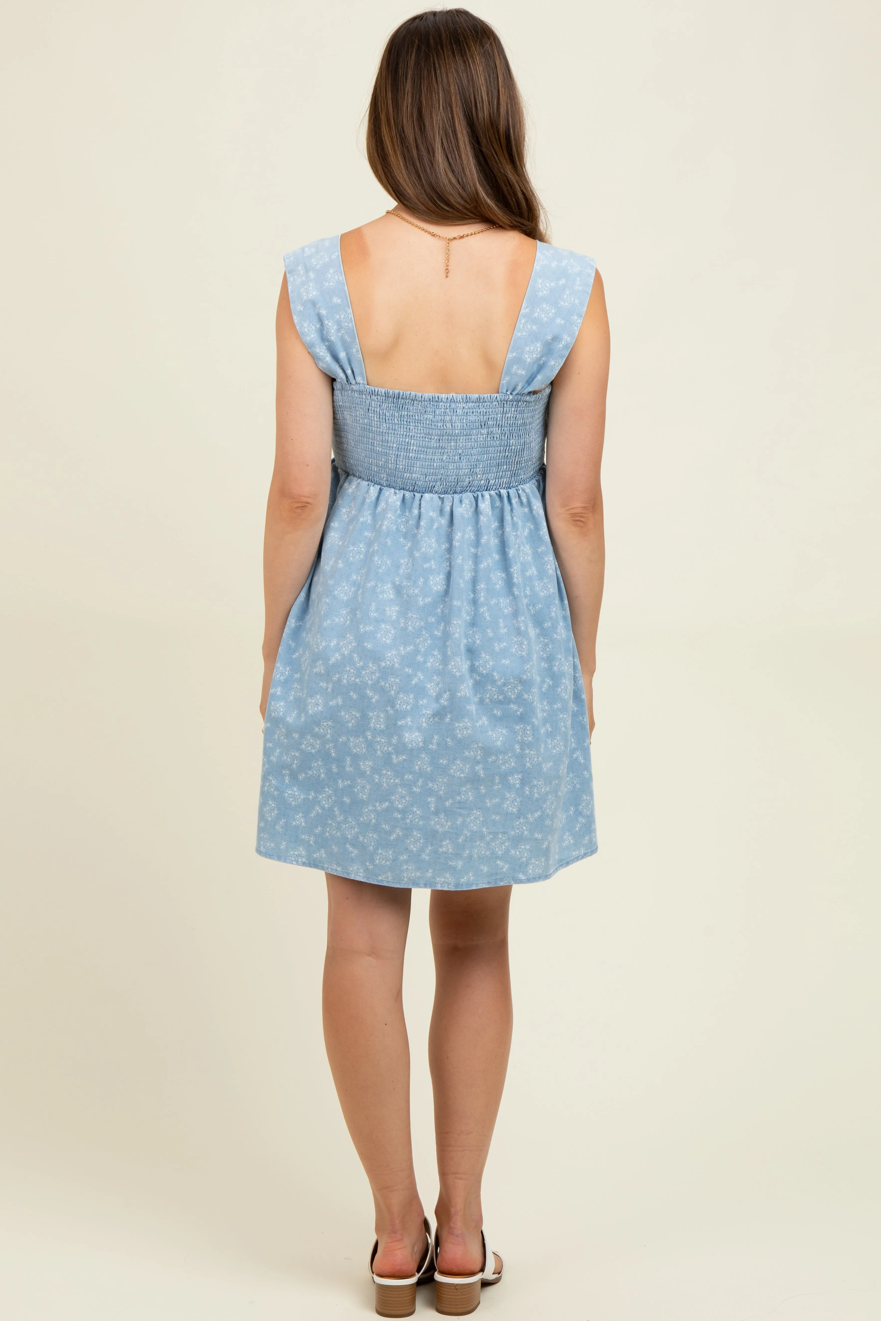 Light Blue Floral Chambray Maternity Mini Dress sold by Pinkblush product image thumbnail 4