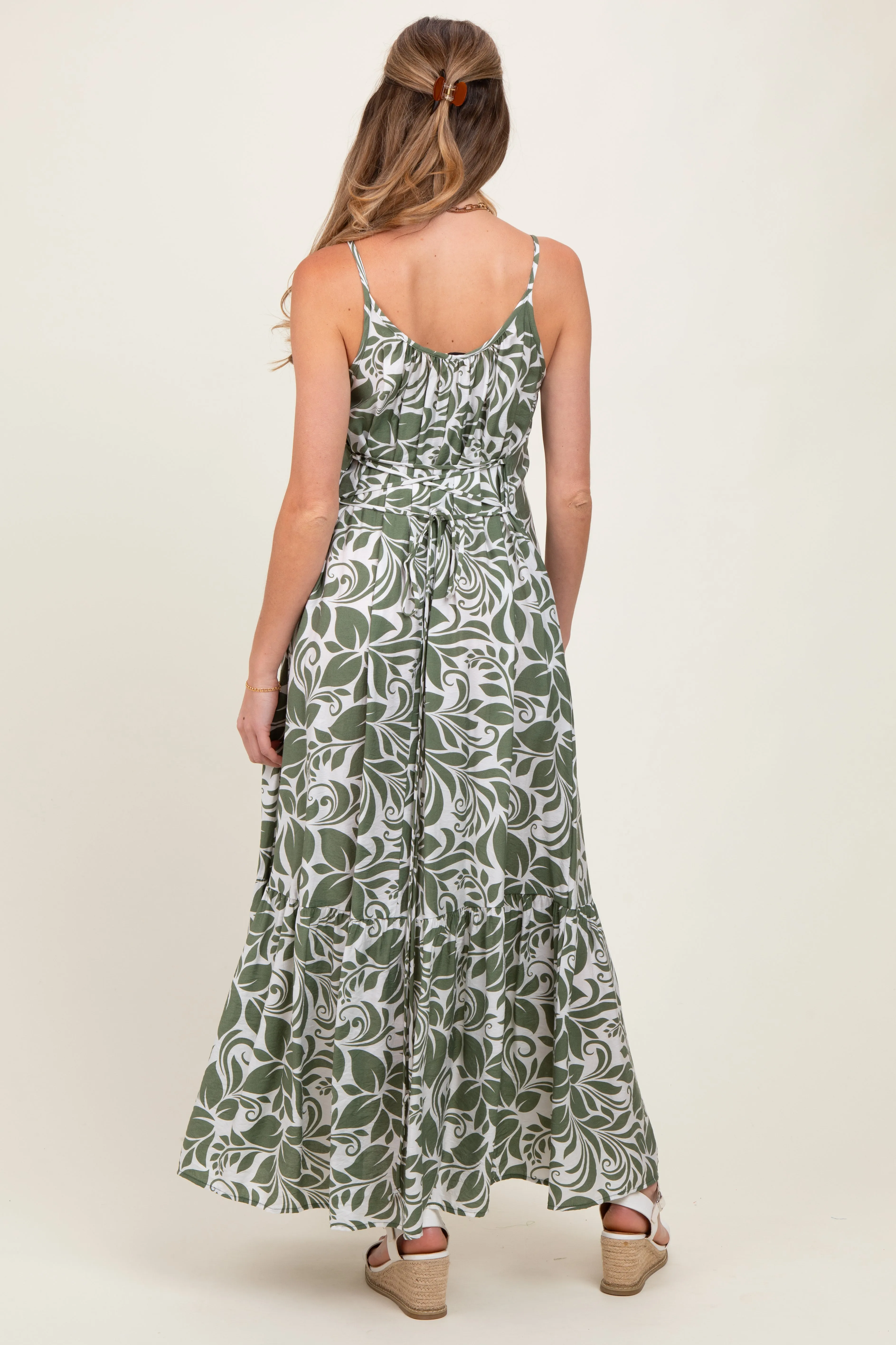 Olive Floral Waist Tie Maternity Maxi Dress sold by Pinkblush product image thumbnail 3