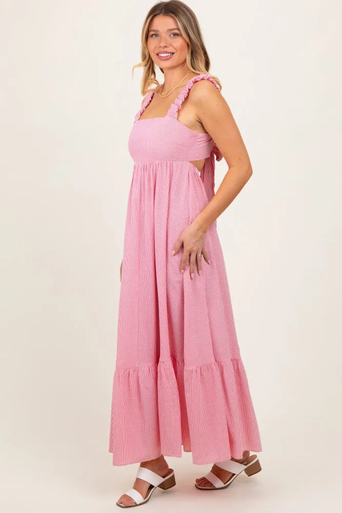 Red Scrunch Strap Back Tie Ruffle Maxi Dress sold by Pinkblush product image thumbnail 2