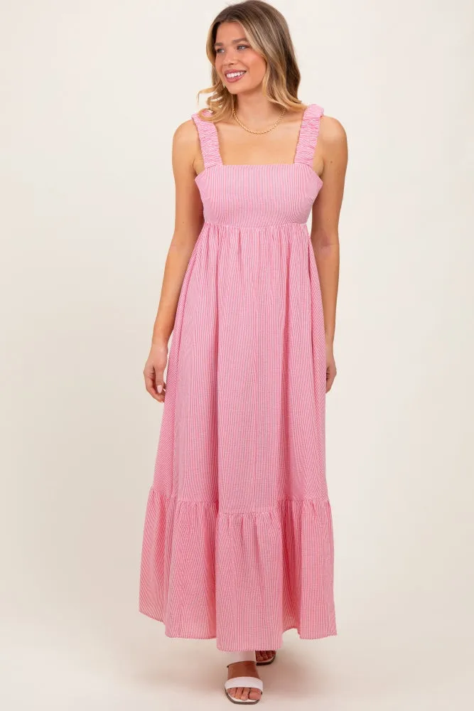 Red Scrunch Strap Back Tie Ruffle Maxi Dress sold by Pinkblush