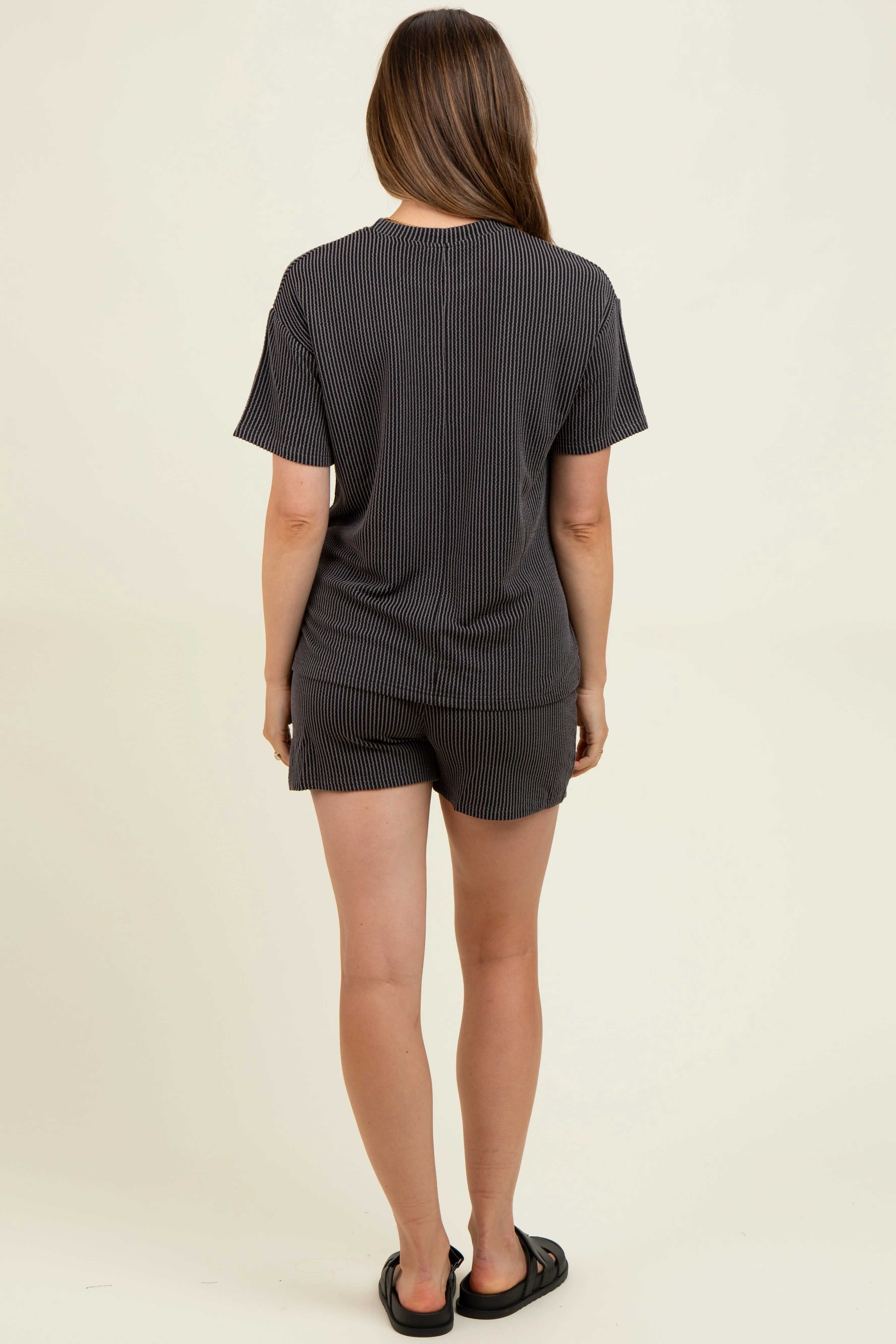 Charcoal Ribbed Short Sleeve Tee and Short Maternity Set sold by Pinkblush product image thumbnail 4