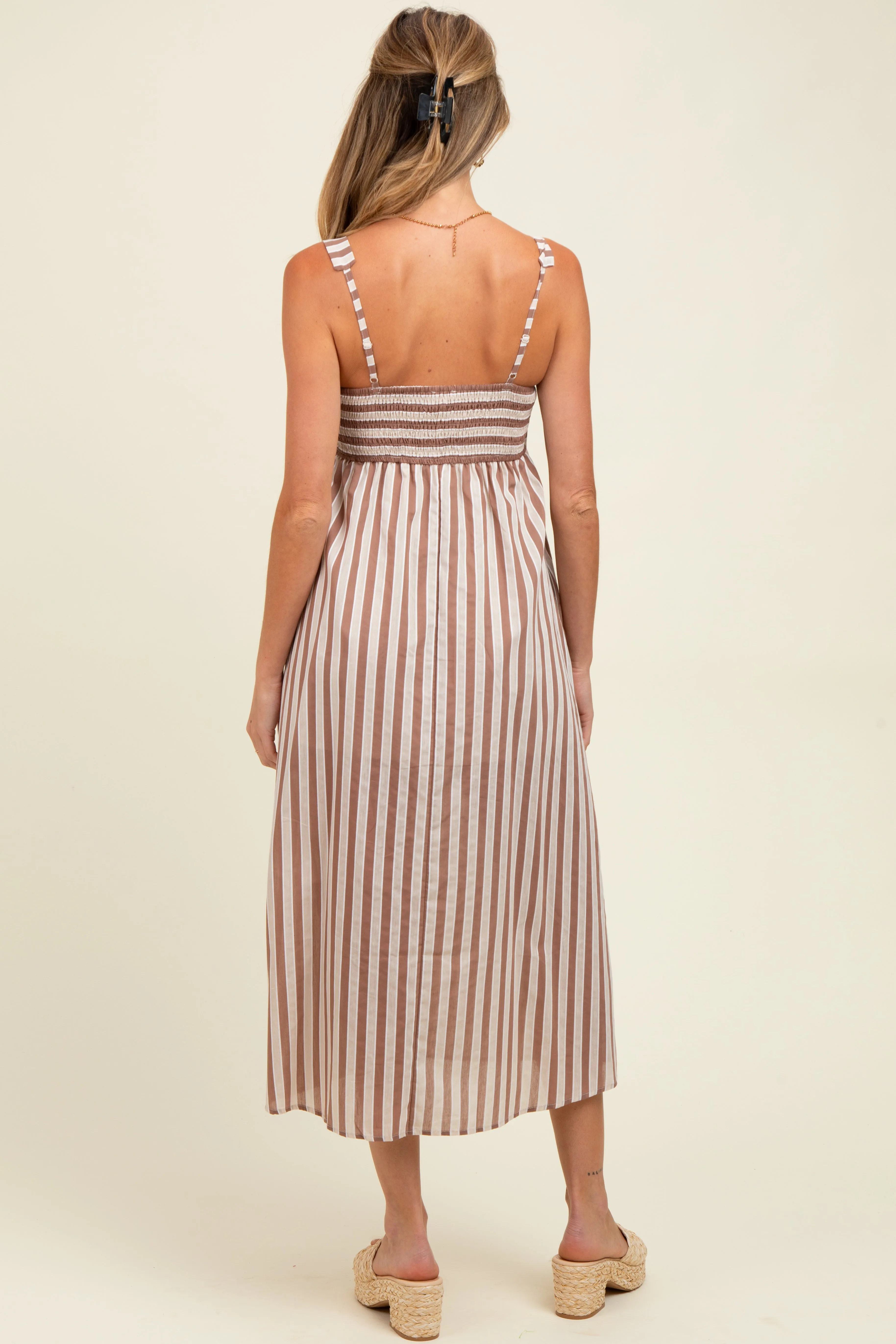 Mocha Striped Sleeveless Maternity Midi Dress sold by Pinkblush product image thumbnail 3