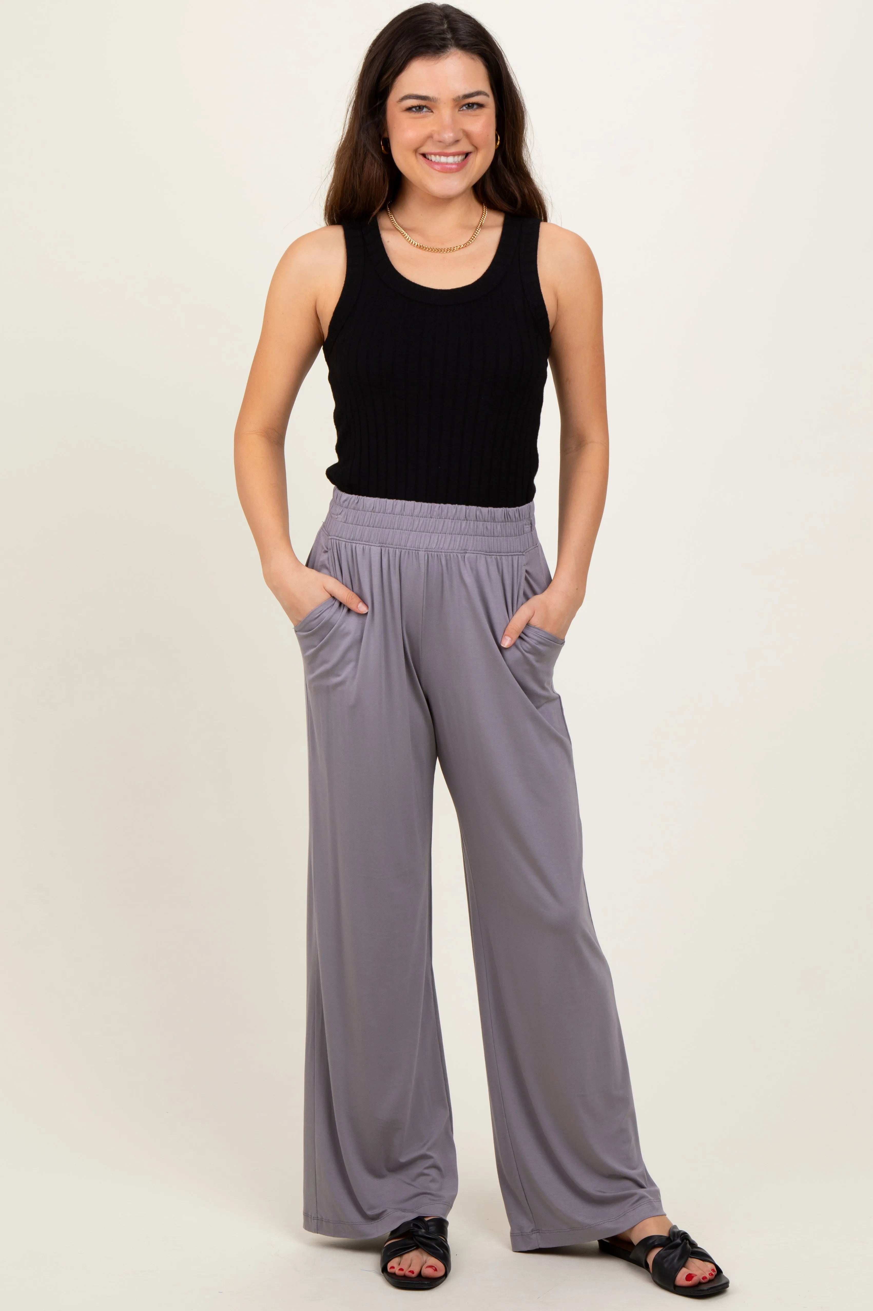 Mocha Basic Wide Leg Pocketed Pants sold by Pinkblush