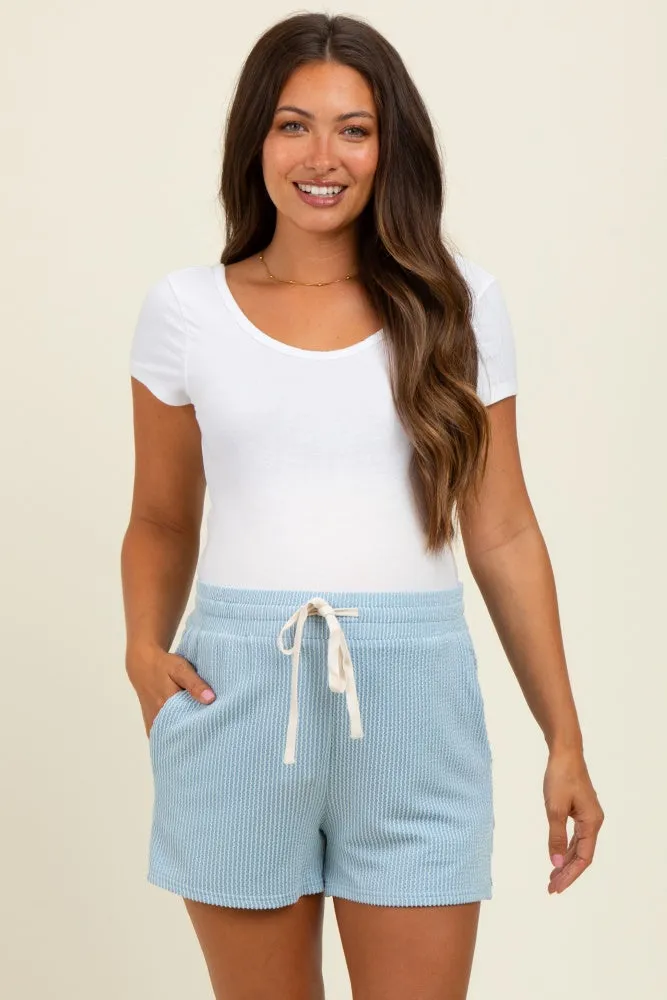 Light Blue Ribbed Texture Drawstring Maternity Shorts sold by Pinkblush product image thumbnail 2