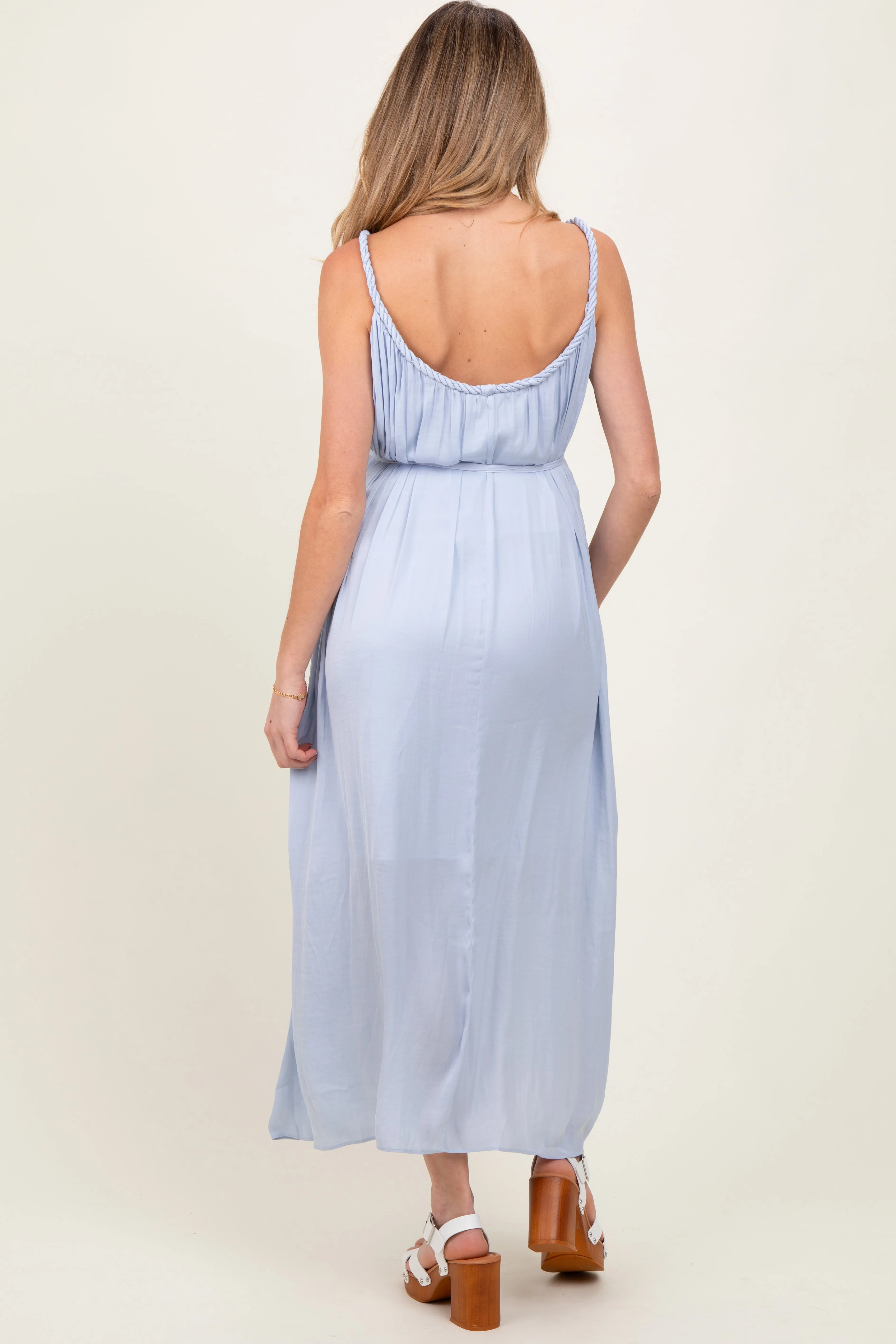 Light Blue Braided Neckline Maternity Maxi Dress sold by Pinkblush product image thumbnail 3