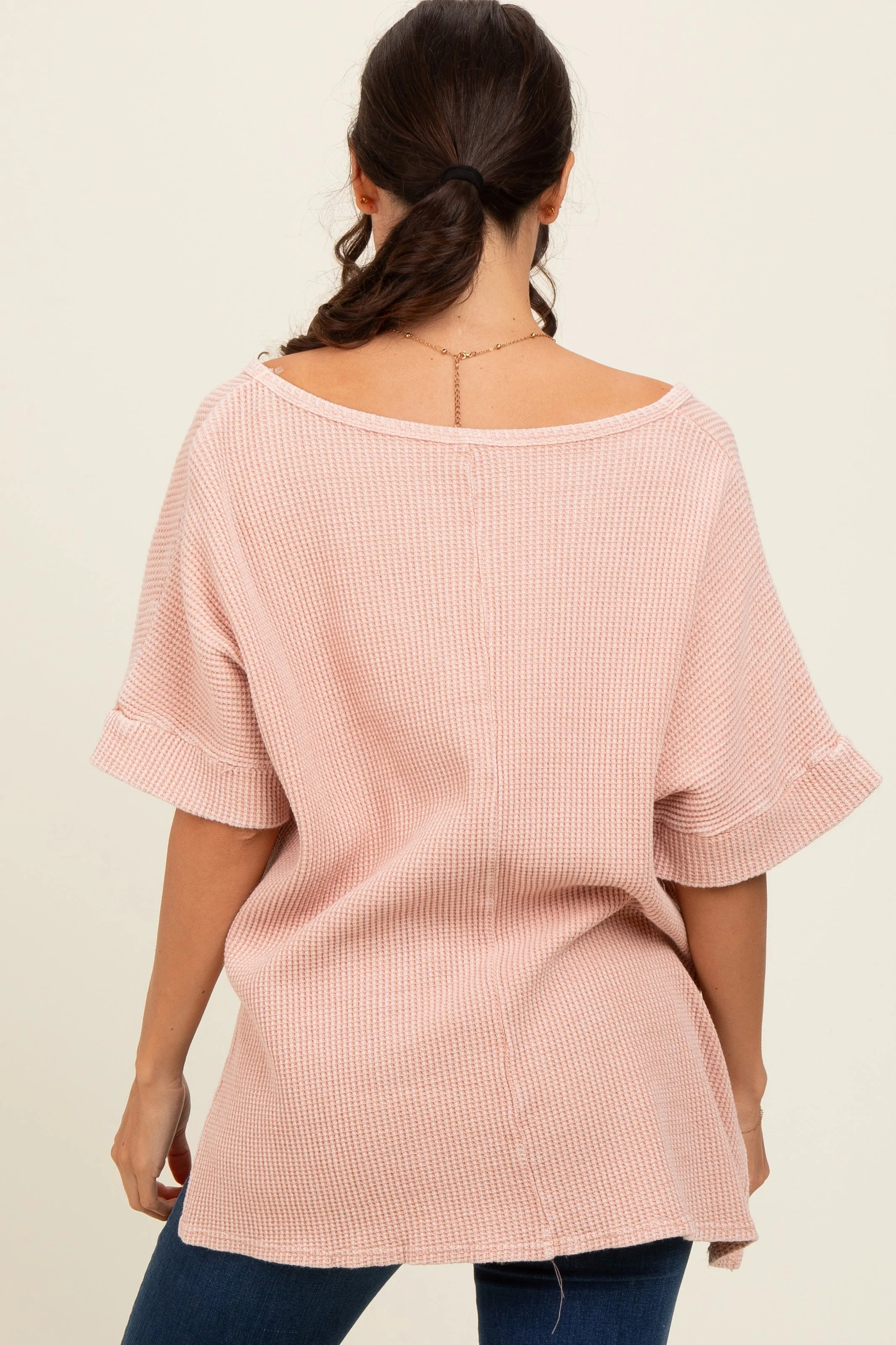 Mauve Waffle Knit V-Neck Top sold by Pinkblush product image thumbnail 4