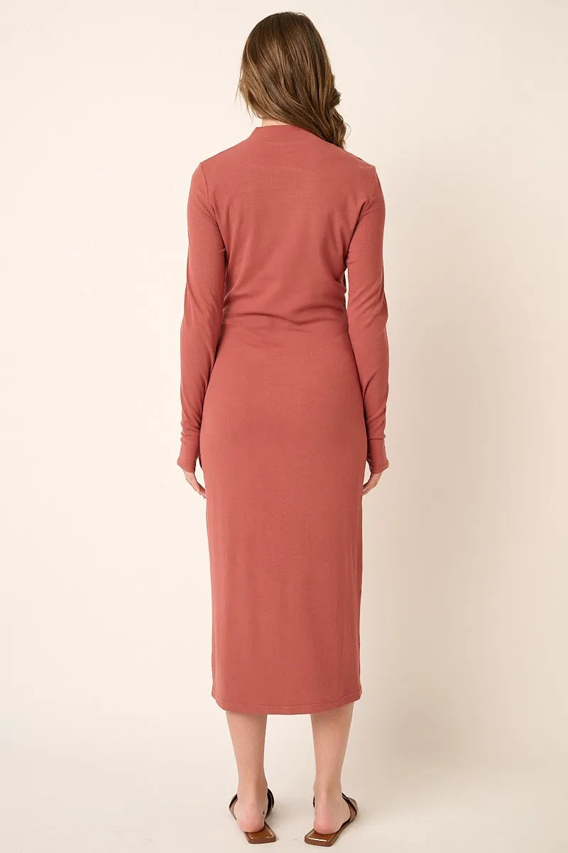 Rust Ribbed Mock Neck Midi Dress sold by Pinkblush product image thumbnail 3