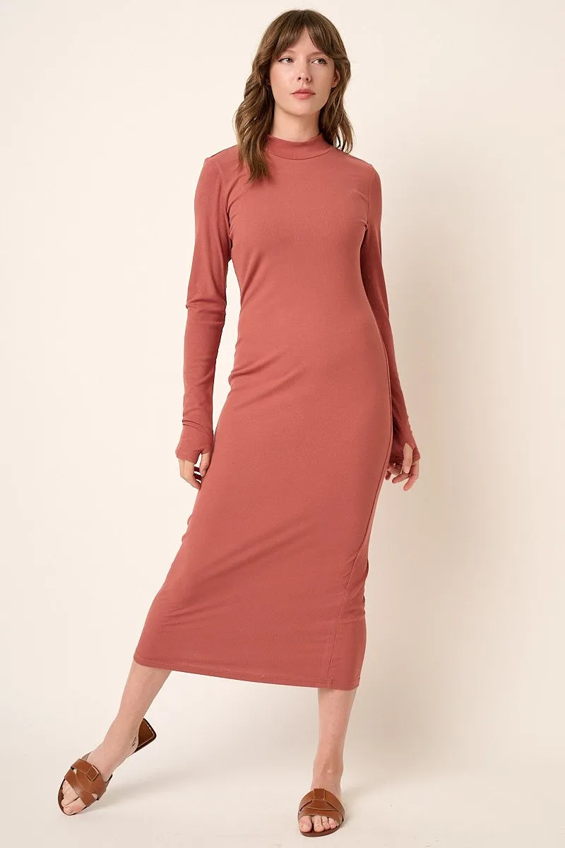 Rust Ribbed Mock Neck Midi Dress sold by Pinkblush product image thumbnail 4