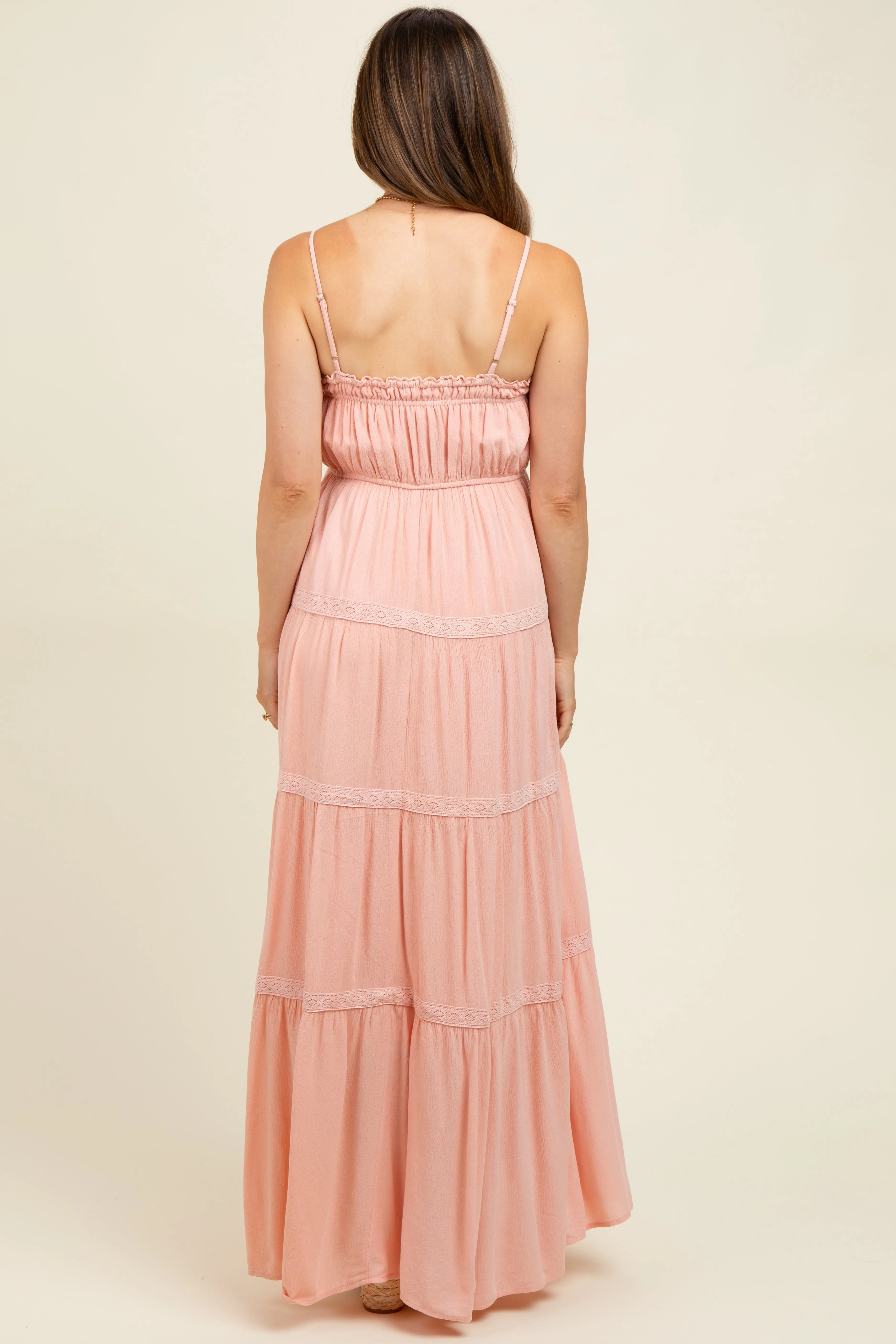 Light Pink Lace Tiered Sleeveless Maternity Maxi Dress sold by Pinkblush product image thumbnail 4