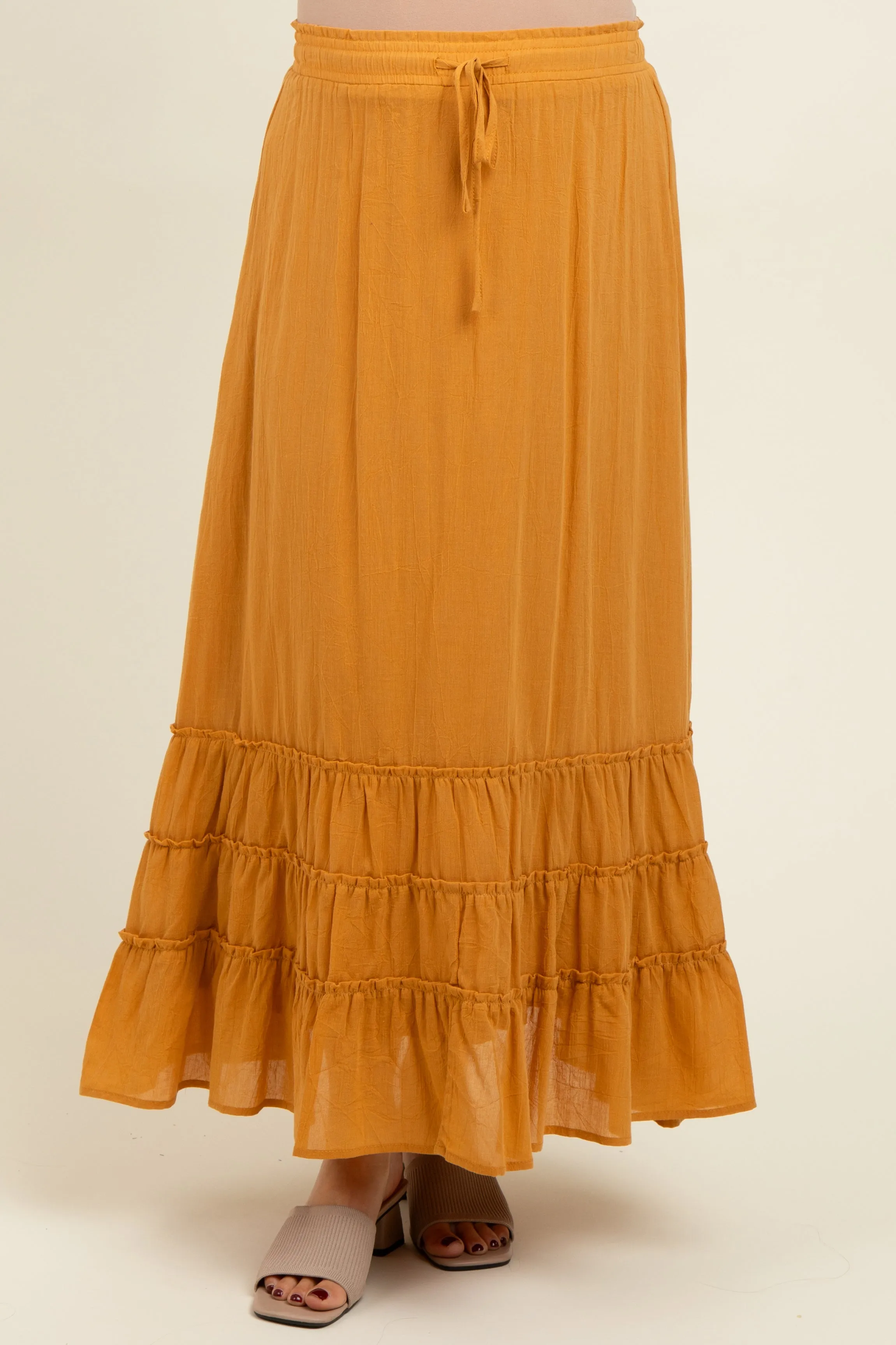 Yellow Drawstring Layered Ruffle Hem Maternity Maxi Skirt sold by Pinkblush product image thumbnail 2