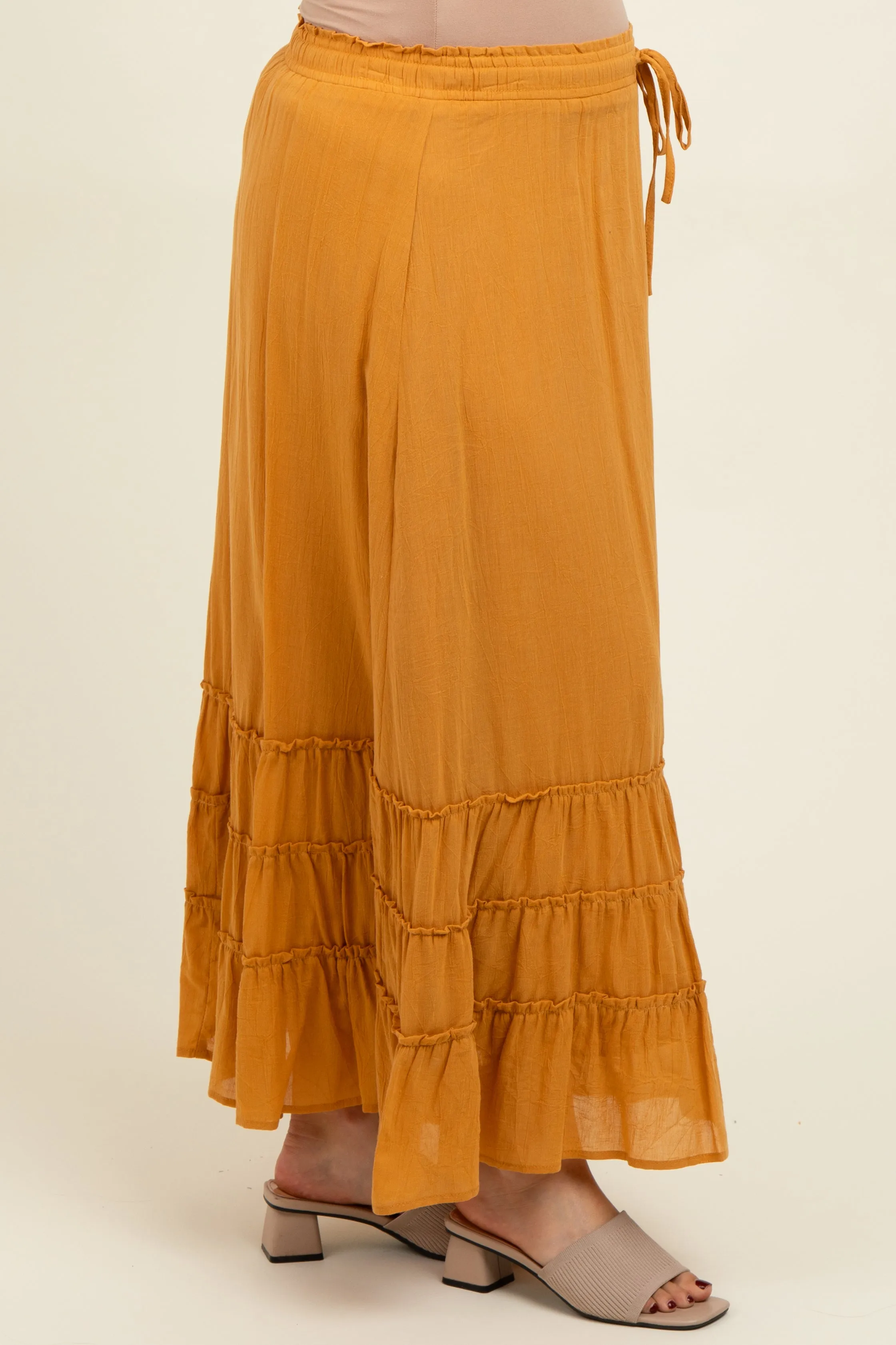 Yellow Drawstring Layered Ruffle Hem Maternity Maxi Skirt sold by Pinkblush product image thumbnail 3