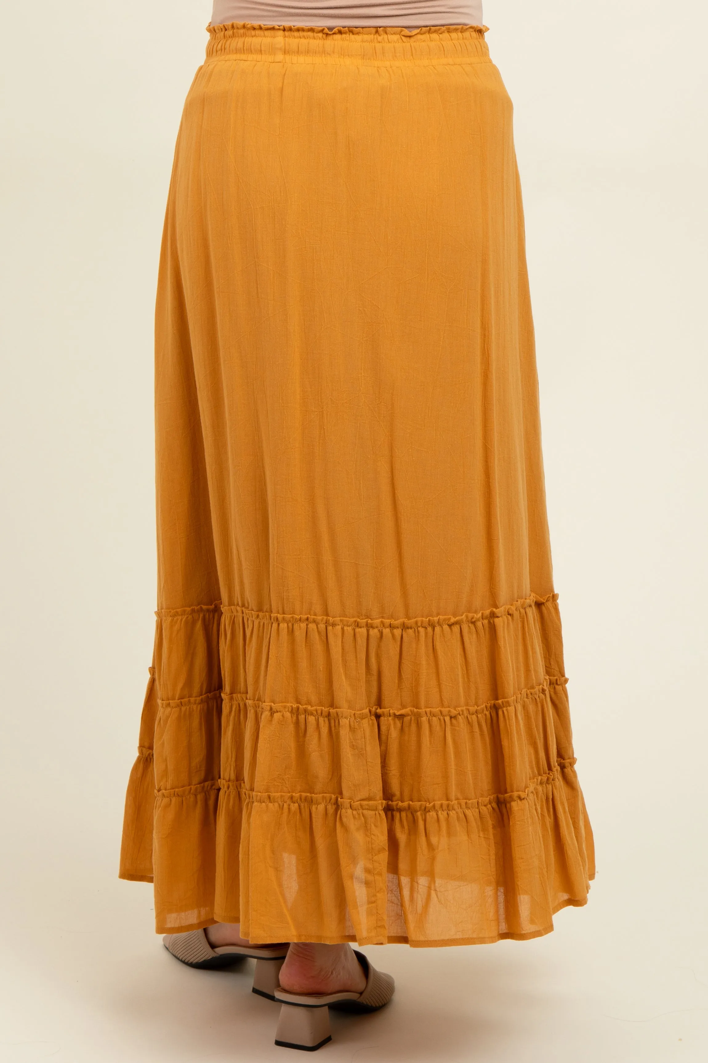 Yellow Drawstring Layered Ruffle Hem Maternity Maxi Skirt sold by Pinkblush product image thumbnail 4