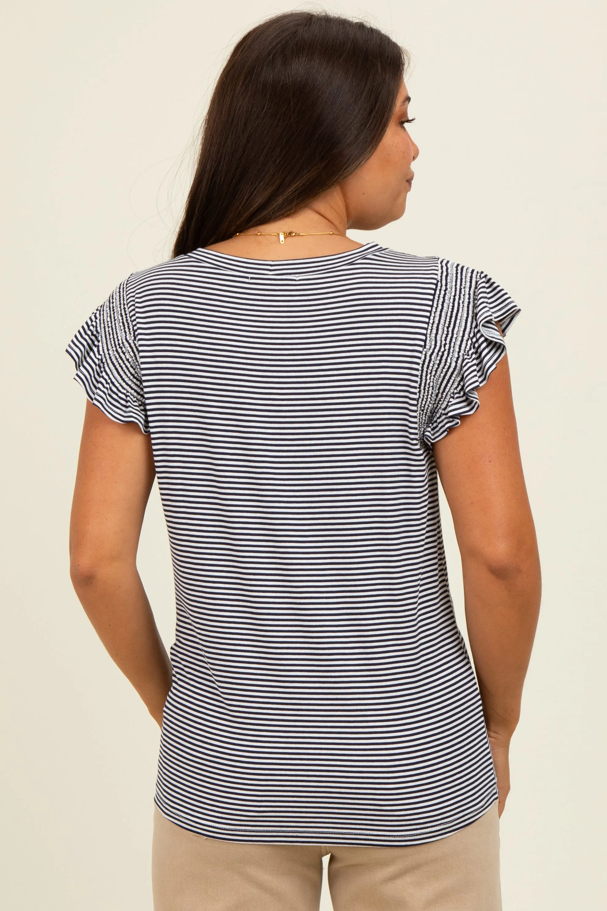Navy Striped Flutter Sleeve Maternity Top sold by Pinkblush product image thumbnail 3