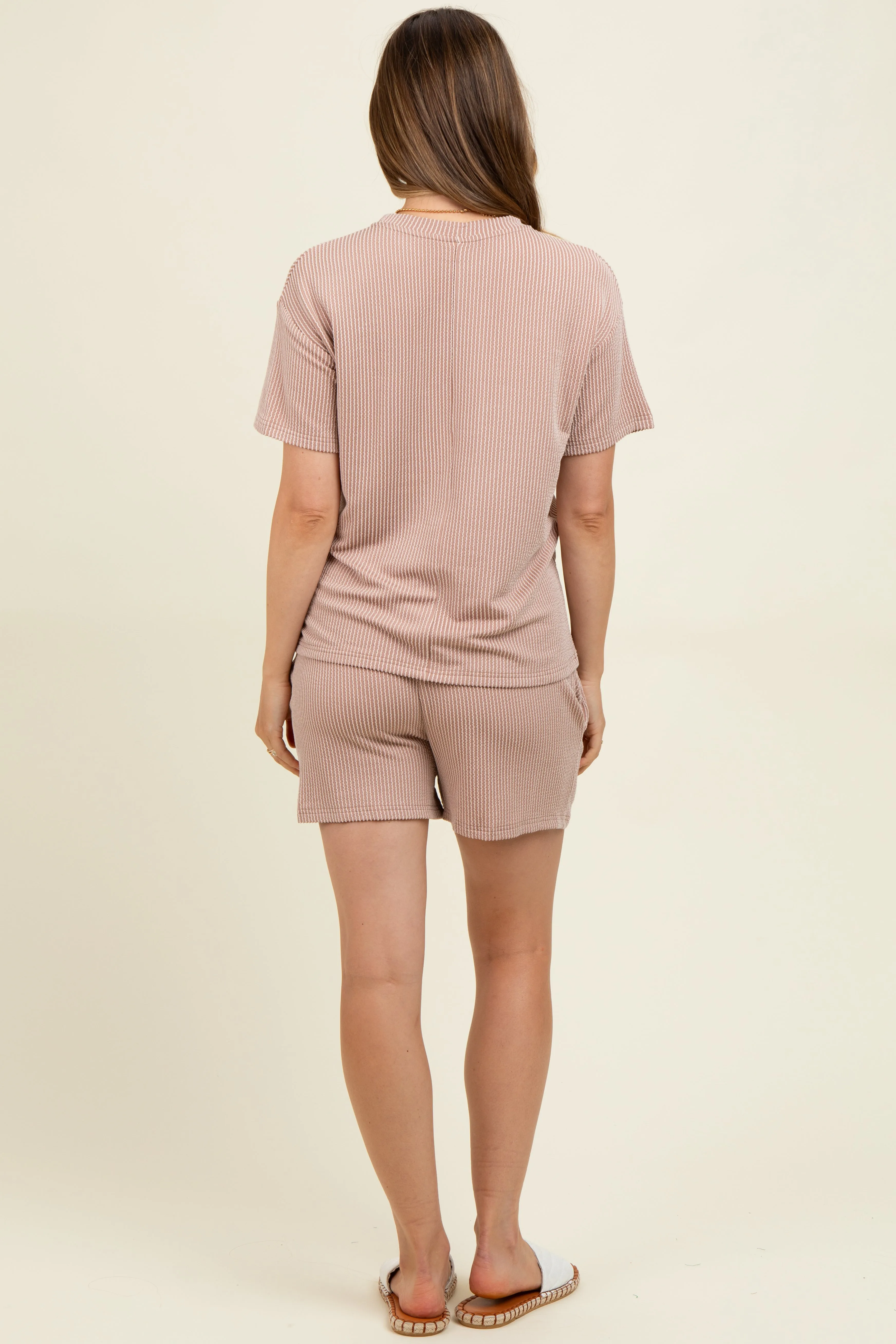 Mocha Ribbed Short Sleeve Tee and Short Maternity Set sold by Pinkblush product image thumbnail 3