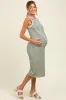 Deep Teal Striped Ribbed Knit Sleeveless Maternity Midi Dress sold by Pinkblush