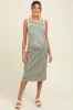 Deep Teal Striped Ribbed Knit Sleeveless Maternity Midi Dress sold by Pinkblush