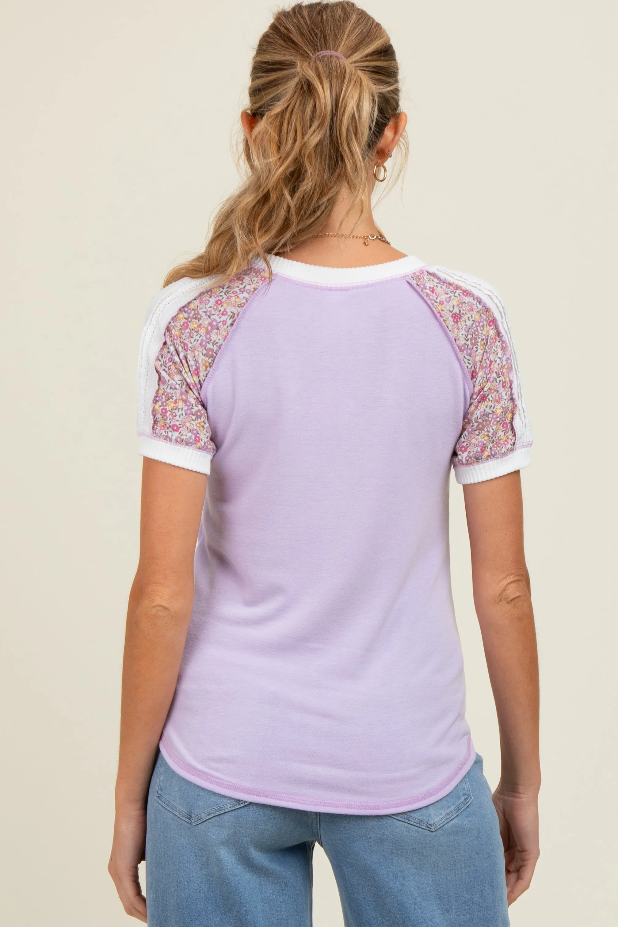 Lilac Floral Contrast Short Sleeve Maternity Top sold by Pinkblush product image thumbnail 3