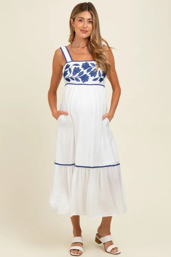 White Floral Embroidered Cutout Tie Back Maternity Midi Dress sold by Pinkblush product image thumbnail 2