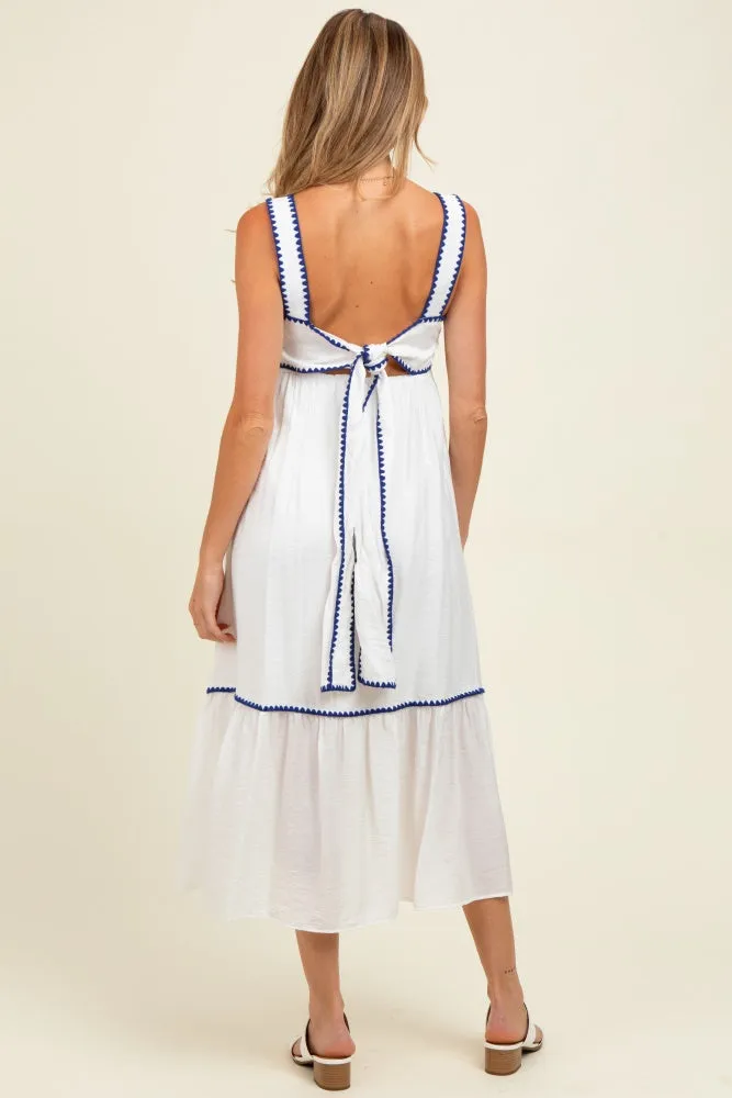 White Floral Embroidered Cutout Tie Back Maternity Midi Dress sold by Pinkblush product image thumbnail 4