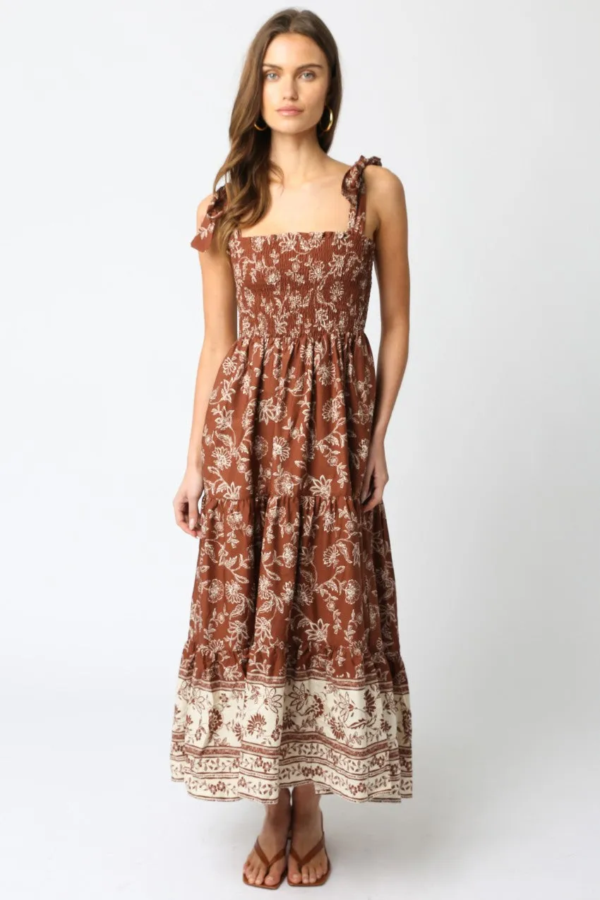Brown Floral Smocked Shoulder Tie Maternity Maxi Dress sold by Pinkblush product image thumbnail 4