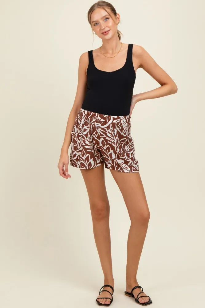 Brown Floral Side Pocket Maternity Shorts sold by Pinkblush