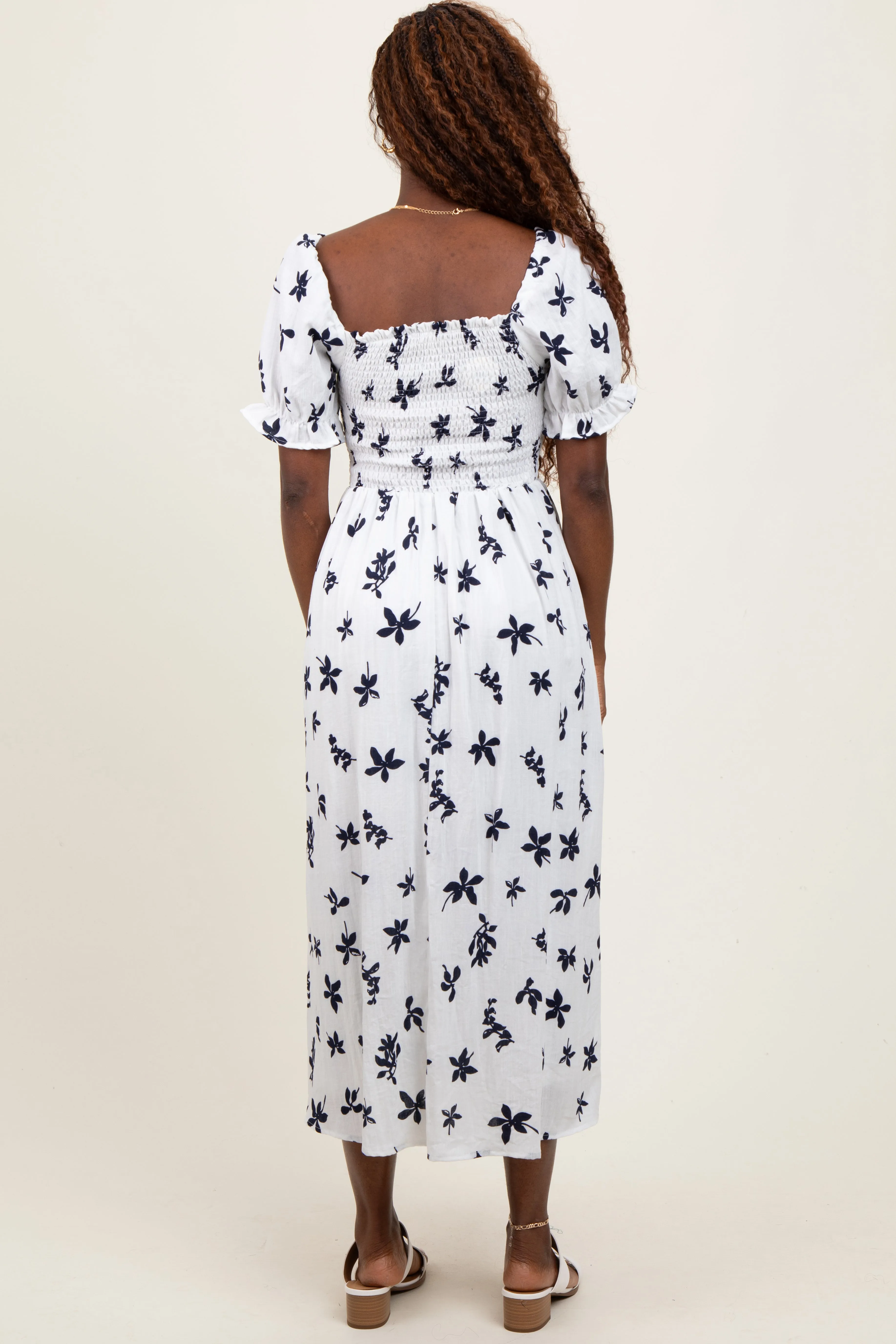 Ivory Floral Puff Sleeve Midi Dress sold by Pinkblush product image thumbnail 3