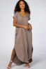 Taupe Side Slit Maxi Dress sold by Pinkblush
