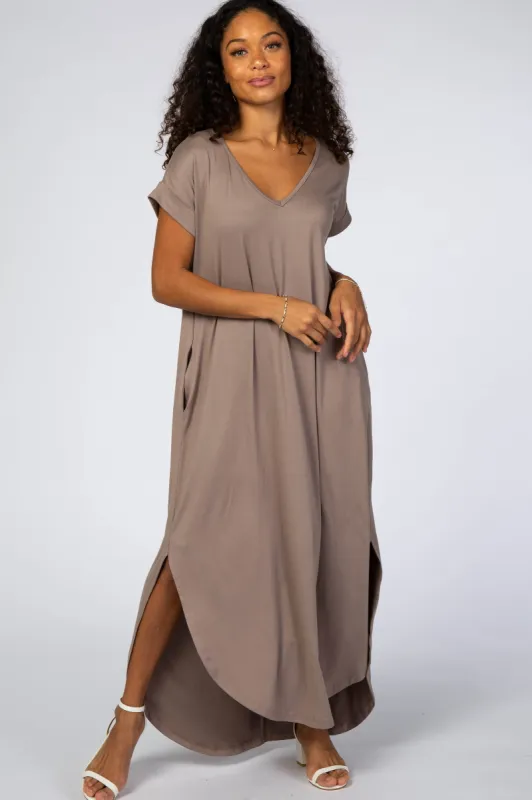 Taupe Side Slit Maxi Dress sold by Pinkblush