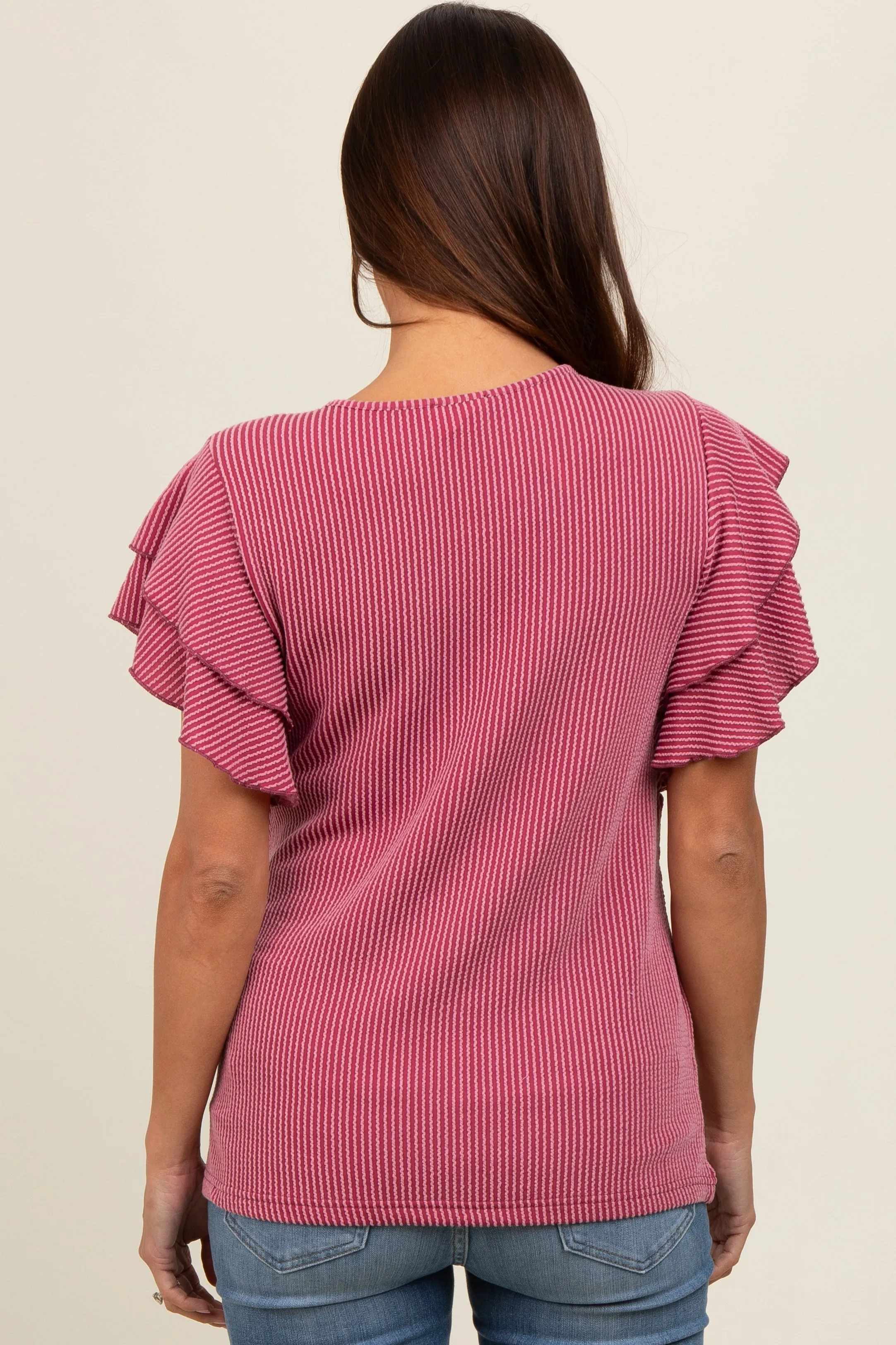 Burgundy Ruffle Sleeve Ribbed Maternity Top sold by Pinkblush product image thumbnail 3