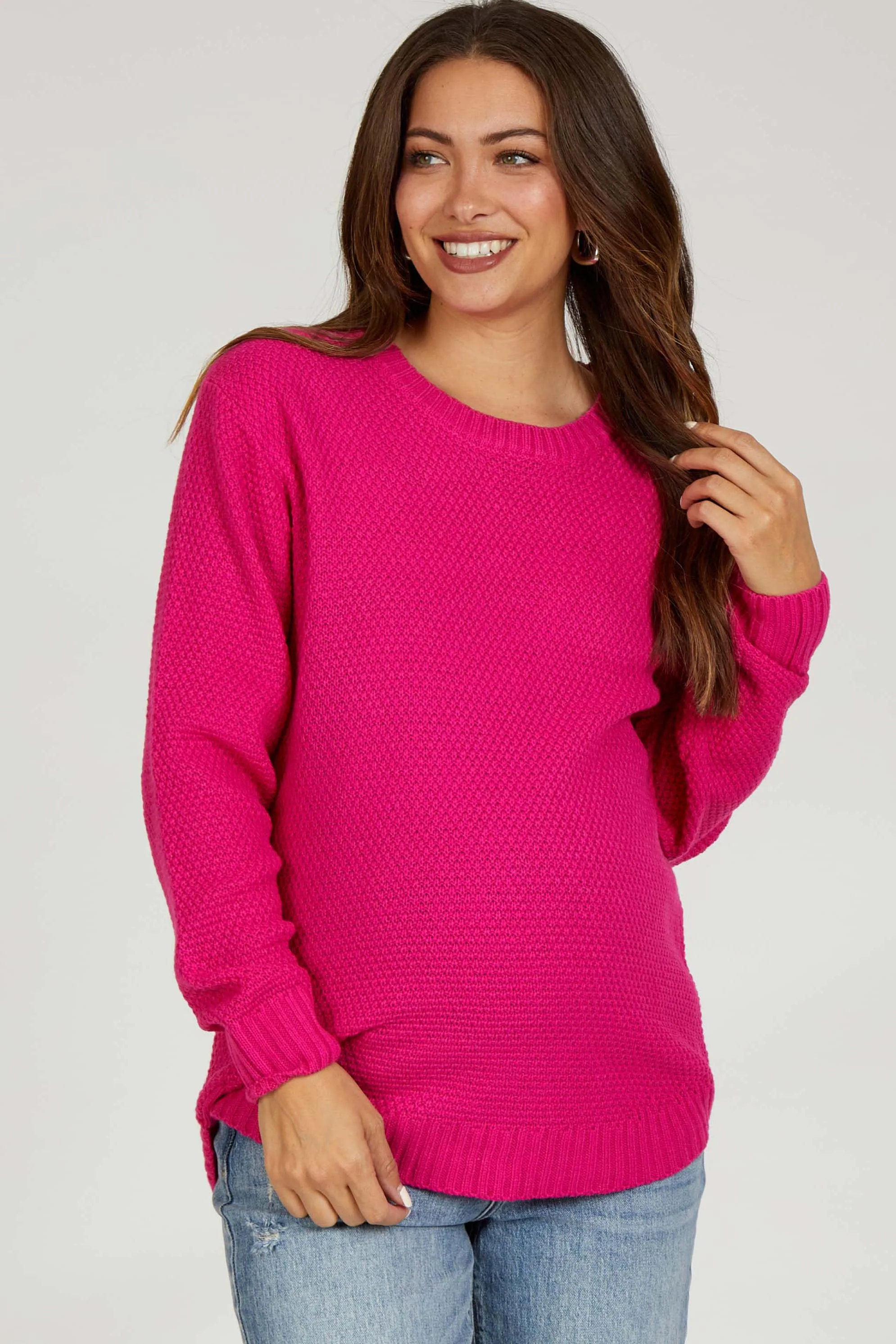 Fuchsia Knit Pullover Maternity Sweater sold by Pinkblush