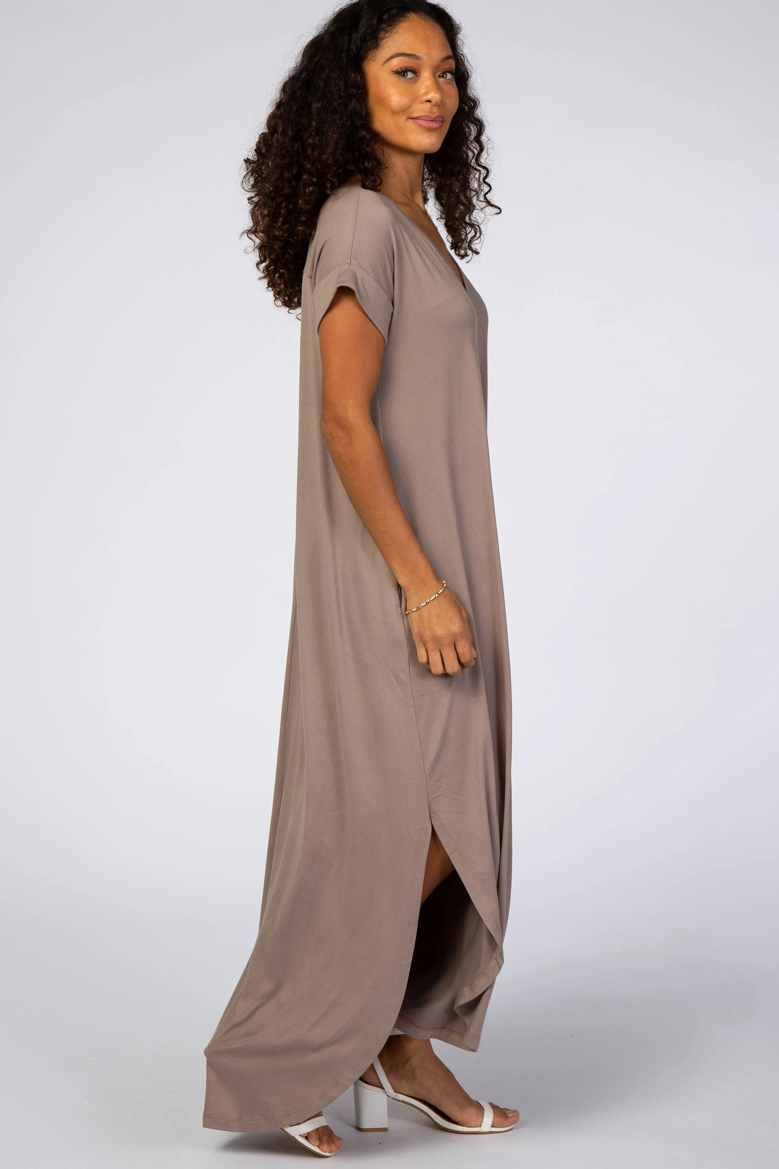 Taupe Side Slit Maxi Dress sold by Pinkblush product image thumbnail 2