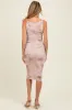 Light Pink Floral Mesh Overlay Twisted Strap Maternity Midi Dress sold by Pinkblush