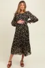 Black Floral Chiffon Long Sleeve Pleated Maternity Midi Dress sold by Pinkblush