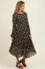 Black Floral Chiffon Long Sleeve Pleated Maternity Midi Dress sold by Pinkblush