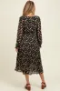 Black Floral Chiffon Long Sleeve Pleated Maternity Midi Dress sold by Pinkblush
