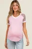 Pink Floral Contrast Short Sleeve Maternity Top sold by Pinkblush