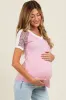 Pink Floral Contrast Short Sleeve Maternity Top sold by Pinkblush