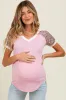 Pink Floral Contrast Short Sleeve Maternity Top sold by Pinkblush