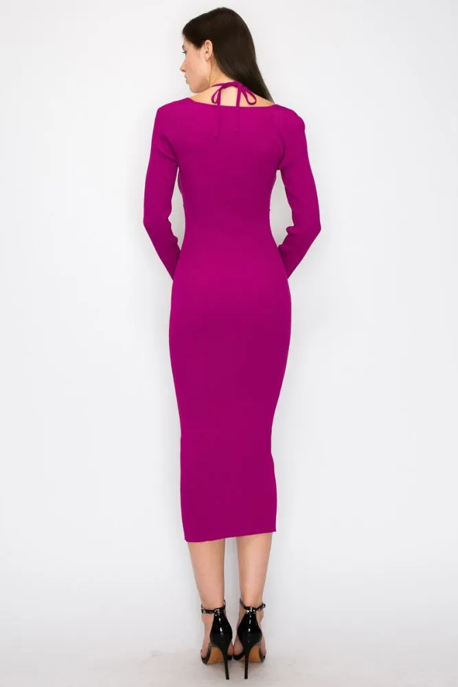 Magenta Cutout Cross-Strap Knit Midi Dress sold by Pinkblush product image thumbnail 4