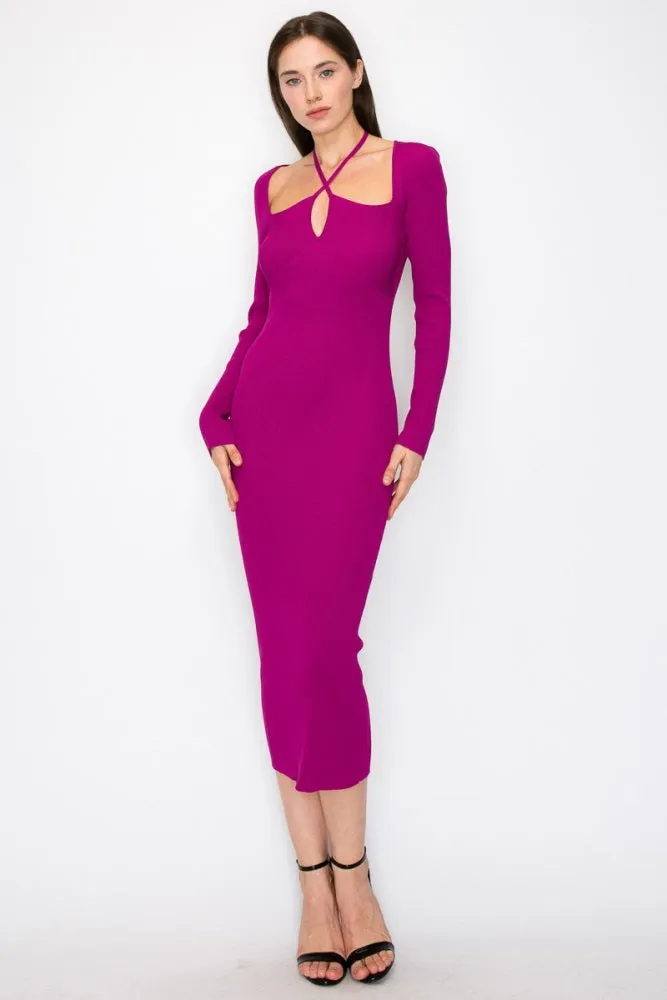 Magenta Cutout Cross-Strap Knit Midi Dress sold by Pinkblush product image thumbnail 2