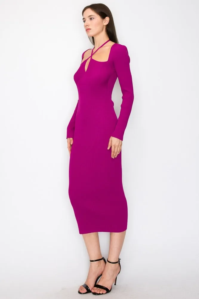 Magenta Cutout Cross-Strap Knit Midi Dress sold by Pinkblush product image thumbnail 3